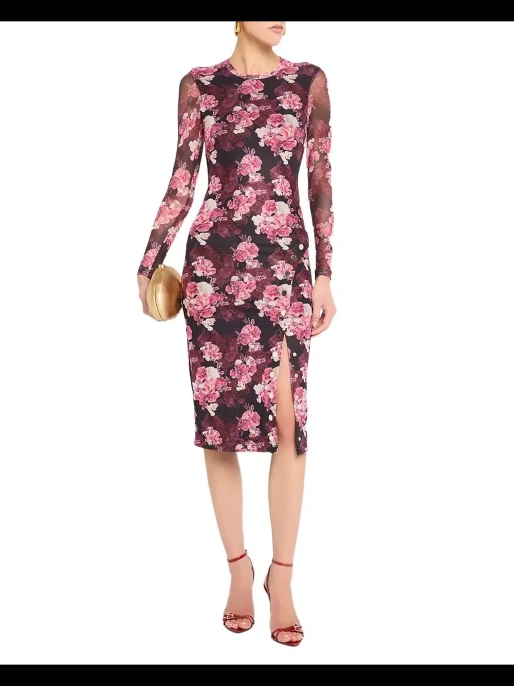 Generation Love Pink Floral Monique Mesh-Sleeve Bodycon Midi Dress